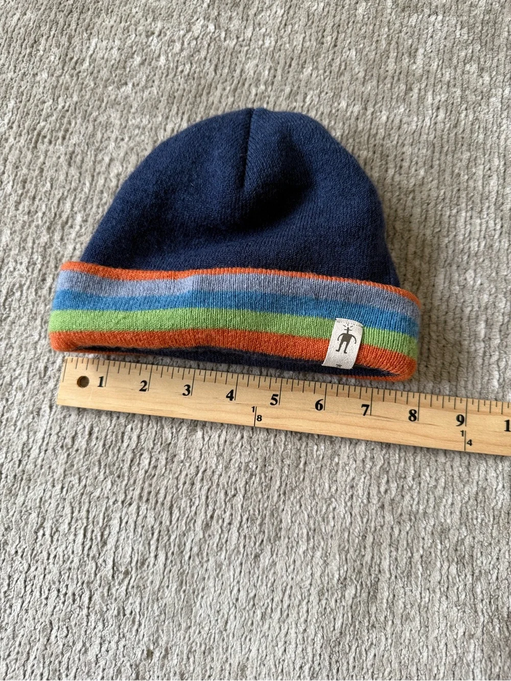 Smartwool Baby Toddler Merino Wool Beanie Navy Rainbow Stripe Winter Hat